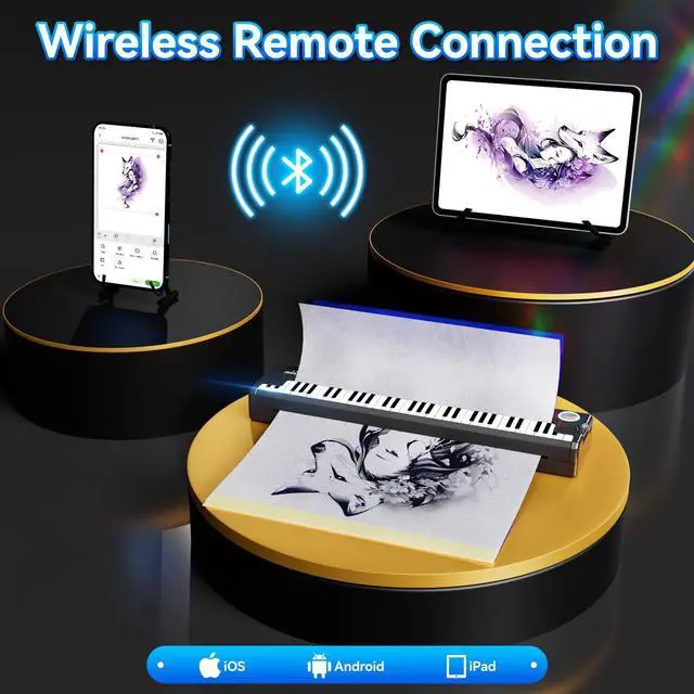 Alt view image 4 of 5 - PeriPage P90-Pino Wireless Tattoo Stencil Printer, Thermal Tattoo Machine with Inkless Tech, Inspired by Piano Design Portable Tattoo Printer Kit Compatible with Phone, Pad & PC