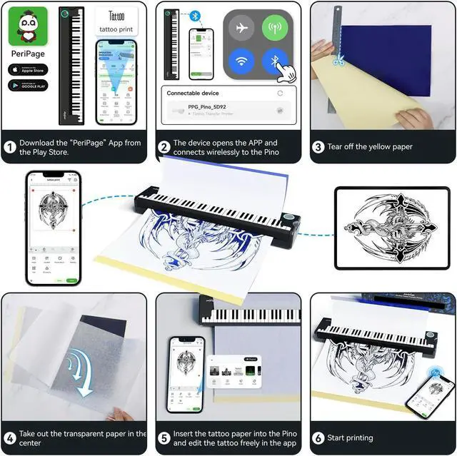 Alt view image 5 of 5 - PeriPage P90-Pino Wireless Tattoo Stencil Printer, Thermal Tattoo Machine with Inkless Tech, Inspired by Piano Design Portable Tattoo Printer Kit Compatible with Phone, Pad & PC