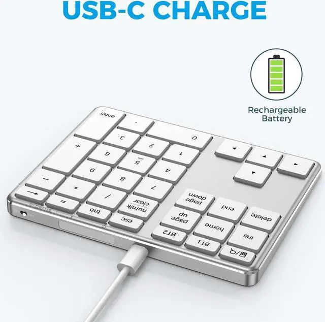 Alt view image 4 of 5 - iClever Number Pad for Laptop, Bluetooth Number Pad, USB-C Charge, Aluminum Build, Multi-Device Wireless Number pad for Data Entry, Compatible with Mac, iMac, Tablet, Laptop, PC Desktop