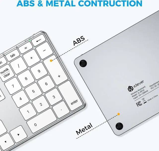 Alt view image 3 of 5 - iClever Number Pad for Laptop, Bluetooth Number Pad, USB-C Charge, Aluminum Build, Multi-Device Wireless Number pad for Data Entry, Compatible with Mac, iMac, Tablet, Laptop, PC Desktop