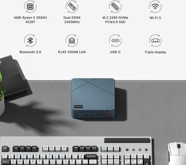 Alt view image 2 of 5 - BOSGAME E2 Mini PC Ryzen 5 3550H(Max 3.7GHz) Dual Channel DDR4 Mini Computers, 16GB RAM 512GB NVMe SSD, Dual HDMI, 4X USB Ports, 1x RJ45 Ethernet Ports,Wi-Fi 5,BT5.0