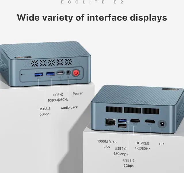Alt view image 4 of 5 - BOSGAME E2 Mini PC Ryzen 5 3550H(Max 3.7GHz) Dual Channel DDR4 Mini Computers, 16GB RAM 512GB NVMe SSD, Dual HDMI, 4X USB Ports, 1x RJ45 Ethernet Ports,Wi-Fi 5,BT5.0
