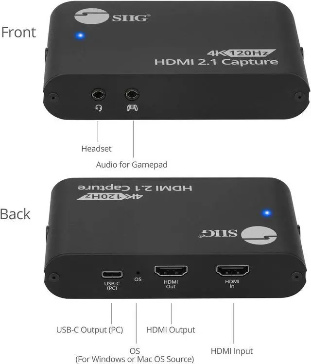 Alt view image 3 of 5 - SIIG 4K120Hz HDMI 2.1 Capture Device for Gaming and Streaming - VRR and HDR Support - PS5, Xbox Series X/S, Switch (4K144 / 2K144 / Full HD 240) USB-C Gen-2 10Gbps, On-Board Scaling