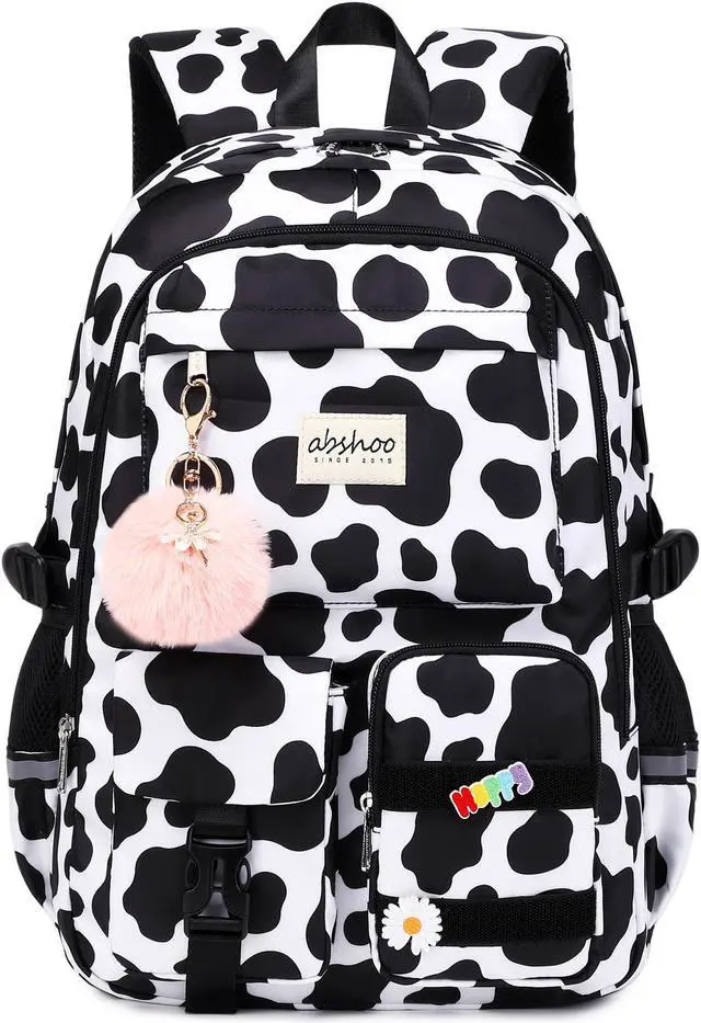 Main image of abshoo Big Student Laptop Backpack For College Women Middle High School Teen Girls Bookbag Travel Daypack (Cow Print Black)