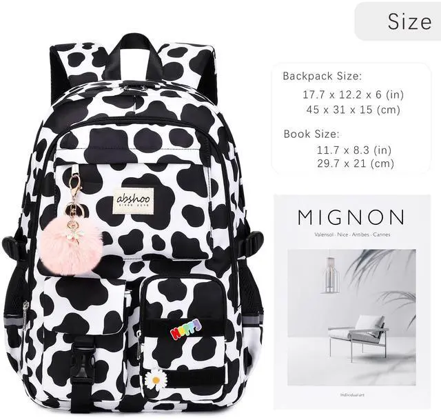 Alt view image 5 of 5 - abshoo Big Student Laptop Backpack For College Women Middle High School Teen Girls Bookbag Travel Daypack (Cow Print Black)