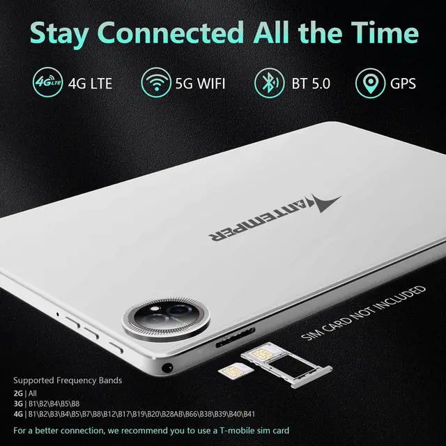 Alt view image 4 of 5 - Android 14 Tablet 10 Inch, 4G Cellular Tablet, Octa-Core, 128GB Storage + 14(8+6)GB RAM/ 1TB Expandable, 5G WiFi, 8000mAh Battery, Bluetooth 5.0, 13MP+8MP Camera, Tablet with Keyboard/Case Kit, Silver