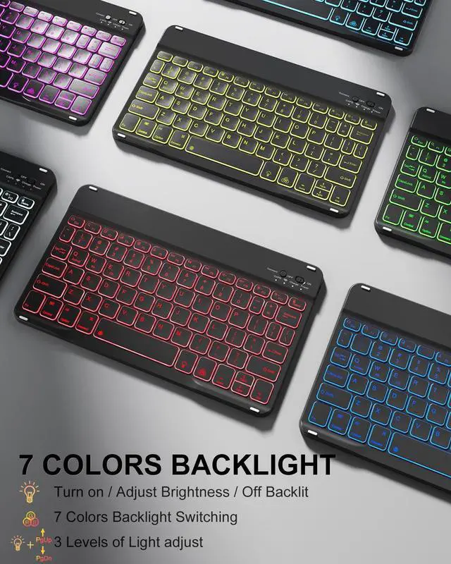Alt view image 4 of 5 - aoub Keyboard Case for iPad 10th Generation Case 10.9 inch 2022-7 Color Backlit Wireless Detachable Keyboard, Stand Folio Cover with Pencil Holder for iPad 10th Gen, Black