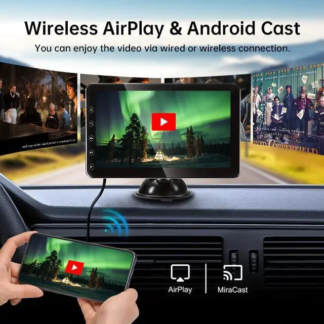 Alt view image 4 of 5 - AUCOMM 7" Portable Carplay Screen for Car Supports Wireless Connection with Carplay, Android Auto and Mirror, IPS Touchscreen Dash Mount Carplay for All Vehicles