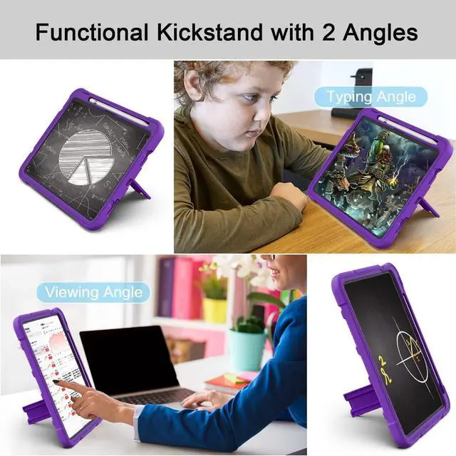 Alt view image 3 of 5 - Azzsy Case for iPad 10th Generation 10.9 Inch 2022, [Built-in Pencil Holder] Heavy Duty Shockproof Rugged Protective Case for iPad 10.9 Inch 2022 Release, Purple