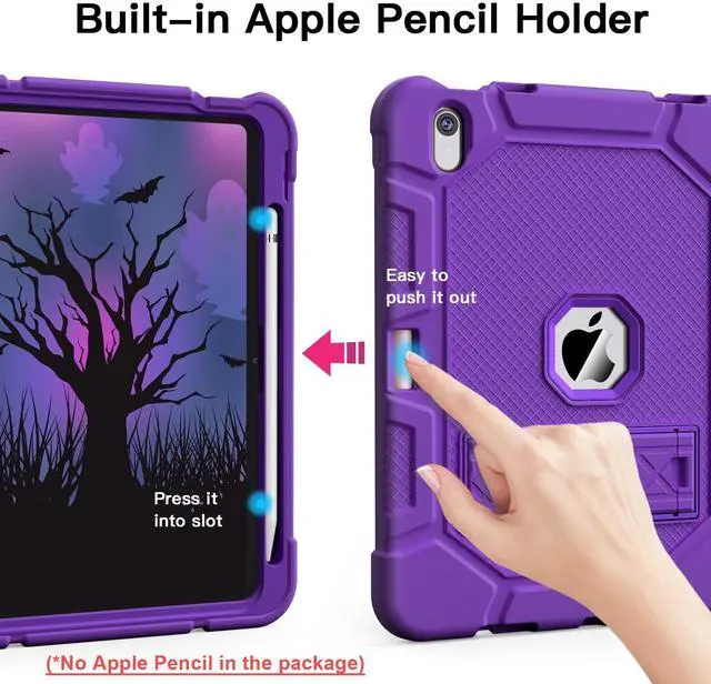 Alt view image 4 of 5 - Azzsy Case for iPad 10th Generation 10.9 Inch 2022, [Built-in Pencil Holder] Heavy Duty Shockproof Rugged Protective Case for iPad 10.9 Inch 2022 Release, Purple
