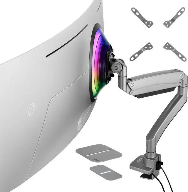 Main image of AVLT Single 17"-57" Super Ultrawide Monitor Arm for Screens Up to 59.5 lbs, Premium Aluminum Desk Stand, Adjustable Pneumatic Height, Full Motion Swivel Tilt Rotation, USB-C & USB-A Ports, Gray