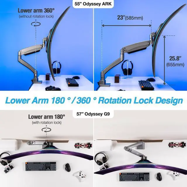 Alt view image 5 of 5 - AVLT Single 17"-57" Super Ultrawide Monitor Arm for Screens Up to 59.5 lbs, Premium Aluminum Desk Stand, Adjustable Pneumatic Height, Full Motion Swivel Tilt Rotation, USB-C & USB-A Ports, Gray