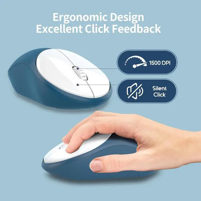 Alt view image 5 of 5 - Wireless Keyboard and Mouse,Cute Retro Typewriter Computer Keyboard and Mouse Sets,Full SIze 2.4G Cordless Colorful Round Keycaps Keyboard with Silent Mouse for PC Window Laptop Home Office-White Blue