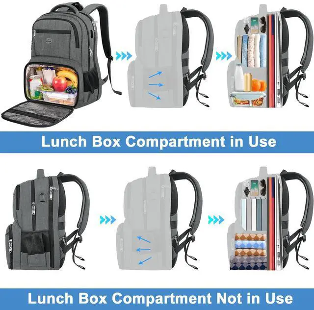 Alt view image 3 of 5 - MATEIN Work Backpack for Men, Large Anti Theft Lunch Backpack with Laptop Compartment, TSA Friendly Travel Carry On Flight Approved, Lightweight College Bag for Camping Hiking, Grey