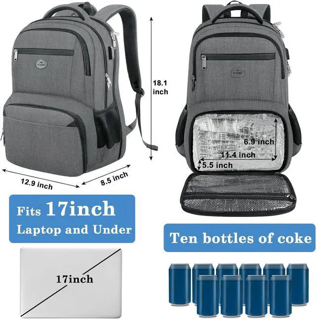 Alt view image 4 of 5 - MATEIN Work Backpack for Men, Large Anti Theft Lunch Backpack with Laptop Compartment, TSA Friendly Travel Carry On Flight Approved, Lightweight College Bag for Camping Hiking, Grey