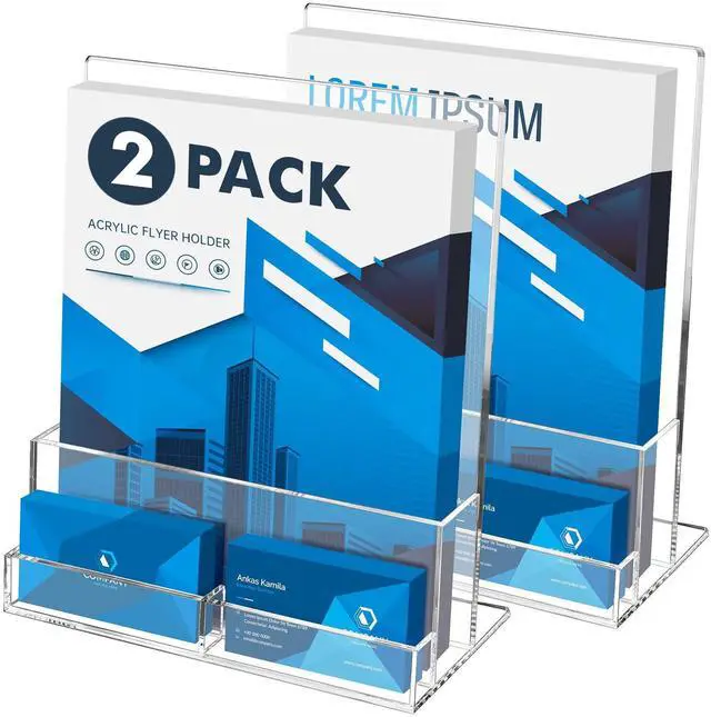 Alt view image 5 of 5 - BEYGORM Acrylic Monitor Stand Riser, 2 Pack Clear Acrylic Flyer Holder with Business Card Holder