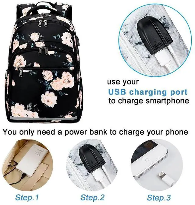 Alt view image 3 of 5 - Bluboon Backpack for Women 15.6 Inch Laptop Bookbag College Girls Daypack for Business Travel with USB Charging Port