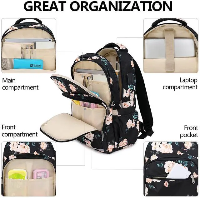 Alt view image 4 of 5 - Bluboon Backpack for Women 15.6 Inch Laptop Bookbag College Girls Daypack for Business Travel with USB Charging Port