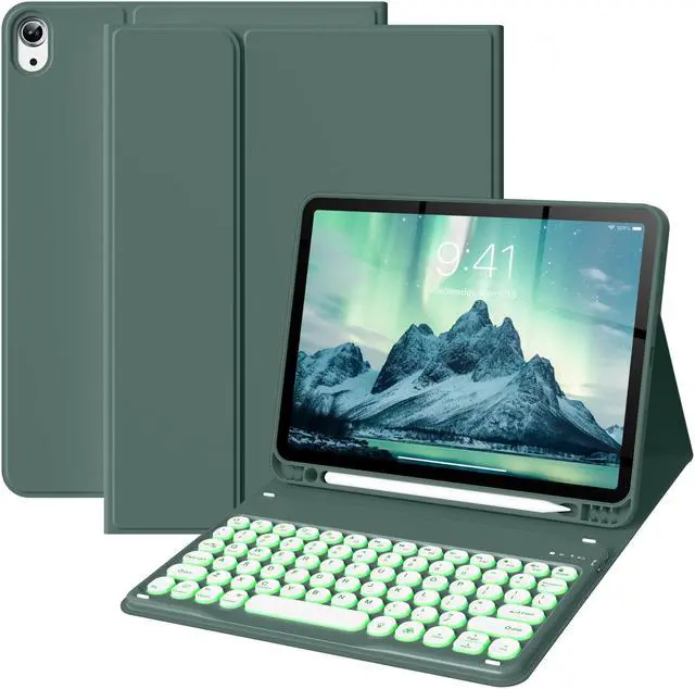 Main image of BQDIYOO Case for iPad Air 11 Inch Case with Keyboard, iPad Air 5th/4th Gen Case with Keyboard 7 Colors Backlit, Auto Wake/Sleep Cover for iPad Air 11 Inch 2024 iPad Air 5th/4th gen 2022 2020(Green)