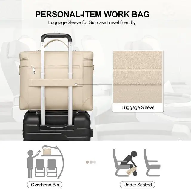 Alt view image 4 of 5 - BOSTANTEN Laptop Bag for Women Work Tote Bag Leather Briefcase Messenger Bag for Bussiness Trip/Office,Fits for MacBook Pro 16 Inch, HP 15.6 Inch