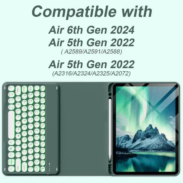 Alt view image 2 of 5 - BQDIYOO Case for iPad Air 11 Inch Case with Keyboard, iPad Air 5th/4th Gen Case with Keyboard 7 Colors Backlit, Auto Wake/Sleep Cover for iPad Air 11 Inch 2024 iPad Air 5th/4th gen 2022 2020(Green)