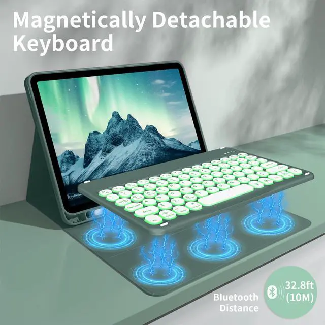 Alt view image 5 of 5 - BQDIYOO Case for iPad Air 11 Inch Case with Keyboard, iPad Air 5th/4th Gen Case with Keyboard 7 Colors Backlit, Auto Wake/Sleep Cover for iPad Air 11 Inch 2024 iPad Air 5th/4th gen 2022 2020(Green)