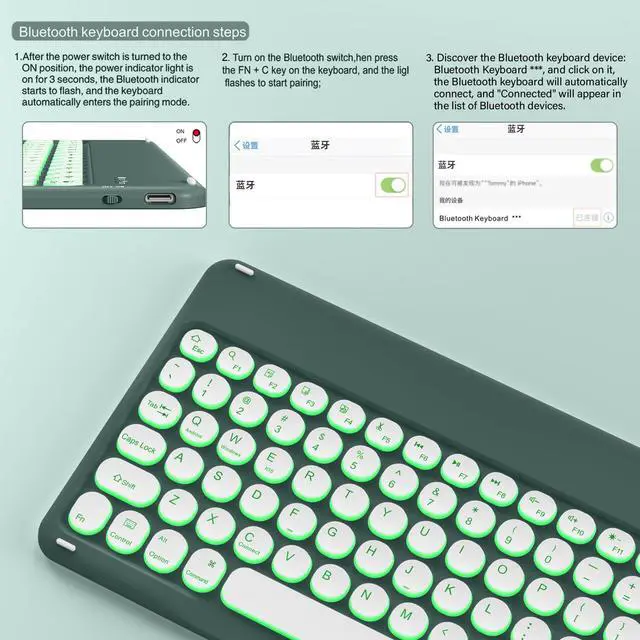 Alt view image 3 of 5 - BQDIYOO Case for iPad Air 11 Inch Case with Keyboard, iPad Air 5th/4th Gen Case with Keyboard 7 Colors Backlit, Auto Wake/Sleep Cover for iPad Air 11 Inch 2024 iPad Air 5th/4th gen 2022 2020(Green)