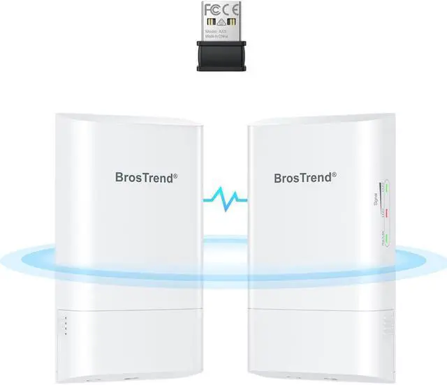 Main image of BrosTrend 5GHz Wireless Bridge, 1KM WiFi Bridge, Point to Point Outdoor CPE for PtP & PtMP, IP65 + AX300 Nano WiFi 6 USB, WiFi 6 Adapter for Desktop PC Laptop, Portable WiFi Dongle for Windows 11/10/7