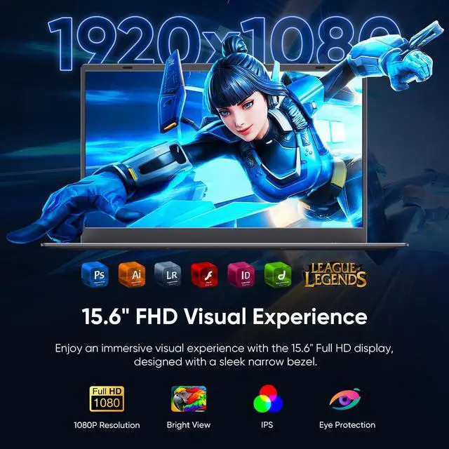 Alt view image 5 of 5 - Coolby 15.6inch Windows 11 Laptop, 12GB RAM/256GB SSD, 1920x1080 IPS Display, Intel N95(Beats N5095) Quad Core Laptop Computer, Support Fingerprint, WiFi 5, BT