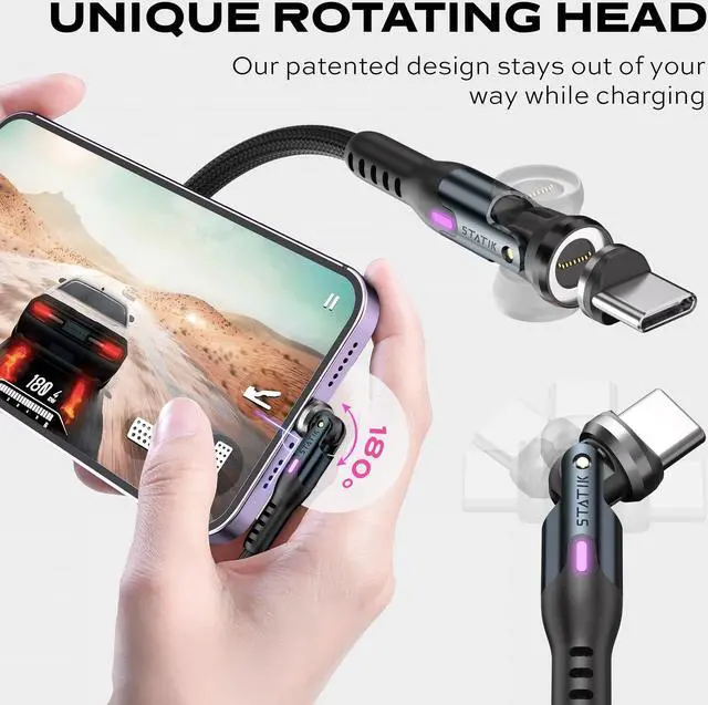 Alt view image 3 of 5 - Statik 360 Pro Magnetic Charging Cable - Type C Charger Fast Charging 3 in 1 USB C to USB C Cable, Micro USB & iProduct Tips, USB A Adapter, Fits All Devices - 100W Fast Charger, Black 6FT/2M, 3 Pack