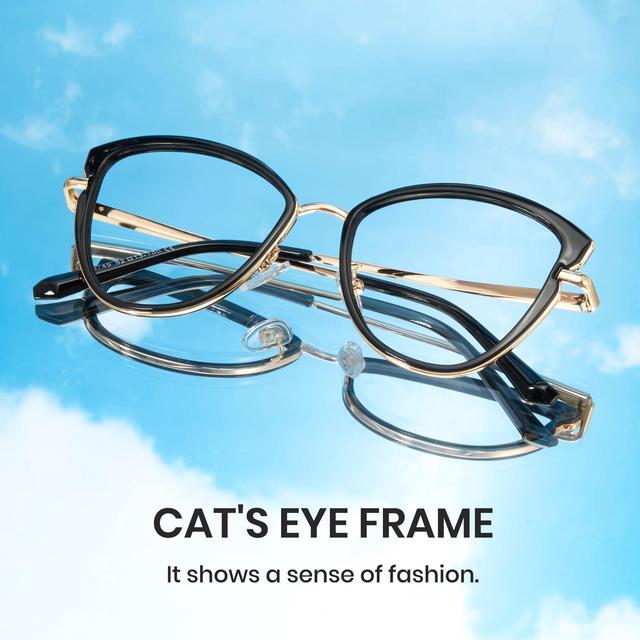 Alt view image 4 of 5 - Cyxus Cat Eye Blue Light Blocking Glasses Metal Frame UV Filtering Computer Glasses Clear Lens For Men Women 8171 Glossy Black