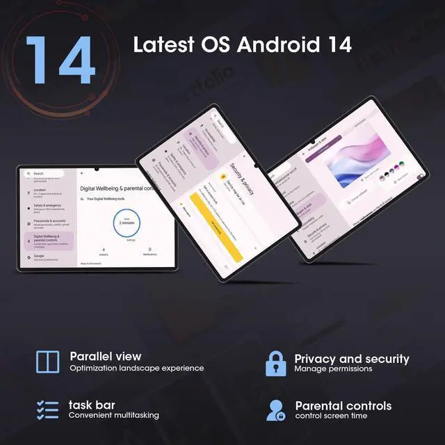 Alt view image 3 of 5 - CWOWDEFU 10.1-inch Tablet, Android 14, 16GB RAM, 256GB ROM (Expandable to 1TB), 4G LTE, Dual SIM, 8MP Rear & 13MP Front Camera, 6000mAh Battery, Gray
