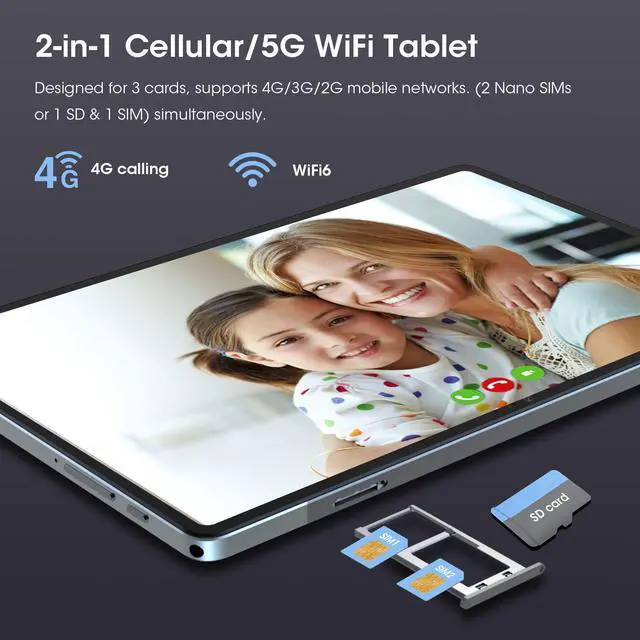 Alt view image 4 of 5 - CWOWDEFU 10.1-inch Tablet, Android 14, 16GB RAM, 256GB ROM (Expandable to 1TB), 4G LTE, Dual SIM, 8MP Rear & 13MP Front Camera, 6000mAh Battery, Gray