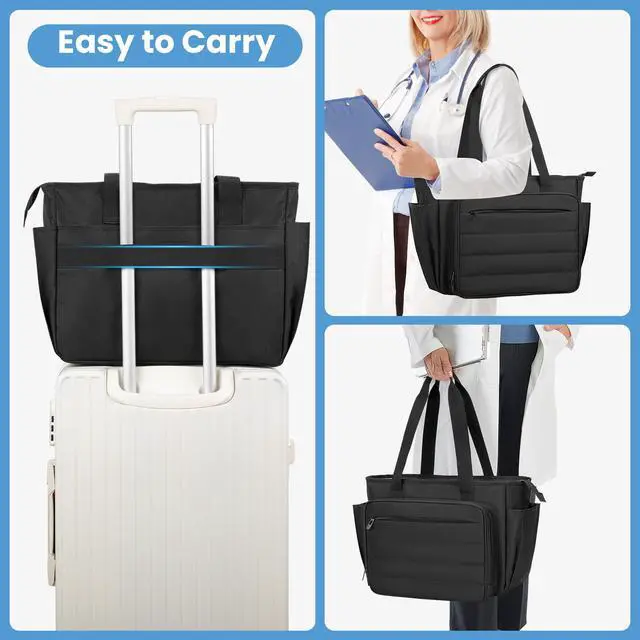 Alt view image 4 of 5 - CURMIO Nurse Tote Bag for Women, Portable Medical Supplies Shoulder Bag with A4 Size Accordion File Organizer Compartment and 15.6" Laptop Sleeve for Nursing Work, Home Health, Black(Patent Pending)