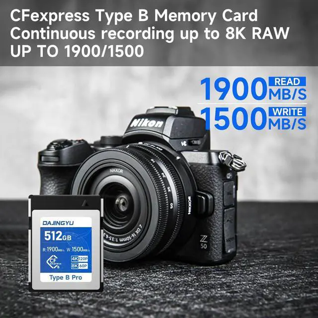 Alt view image 3 of 5 - DAJINGYU 512GB CFexpress Type B Memory Card VPG400,Up to 1900/1500 MB/s Read/Write- Shooting Video and Photo in up to 8K RAW,Compatible with Nikon, Canon,panasonic,Fujifilm Camera
