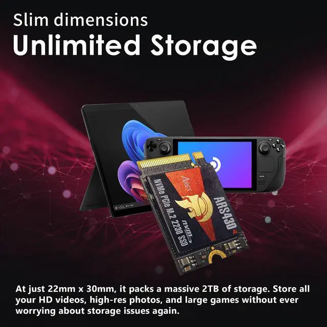 Alt view image 3 of 5 - DATO 2TB M.2 2230 SSD, PCIe Gen 4x4 NVMe Internal Solid State Drive with Heatsink, Up to 5000/3200 MB/s, Compatible with Steam Deck, ROG Ally, Surface Pro, Mini PCs, Ultrabook, ARES ARS430