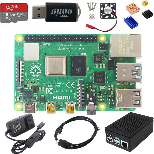 Main image of DIGISHUO Raspberry Pi 4B Model B 8GB RAM DIY Kit | with Case | Pi Cooling Fan | San Disk 64G SD Card Micro-SD | Micro HDMI Cable | Sufficient 5V 3A Power Supply (8G Module 8 in 1 Kit)