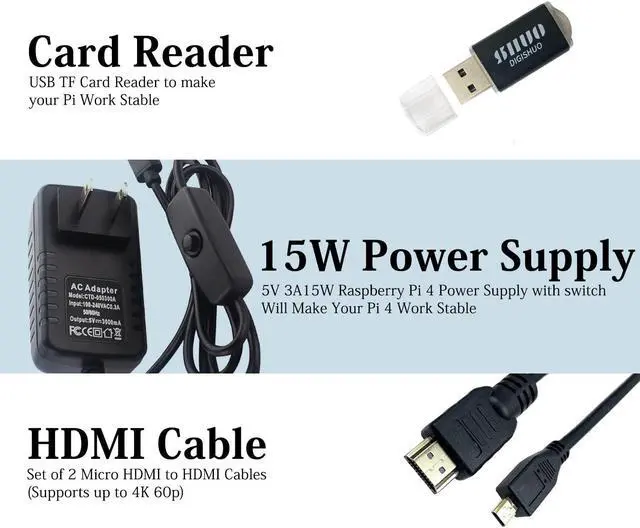 Alt view image 4 of 5 - DIGISHUO Raspberry Pi 4B Model B 8GB RAM DIY Kit | with Case | Pi Cooling Fan | San Disk 64G SD Card Micro-SD | Micro HDMI Cable | Sufficient 5V 3A Power Supply (8G Module 8 in 1 Kit)