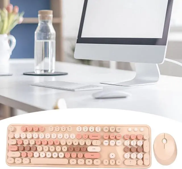 Alt view image 3 of 5 - Keyboard Mouse Combo, 104 Keys Retro Round Key Keyboard, Cute Ergonomic Keyboard Girls, 2.4G USB Keyboard(104Keys Sweet Milk Tea Color Mixed Color)