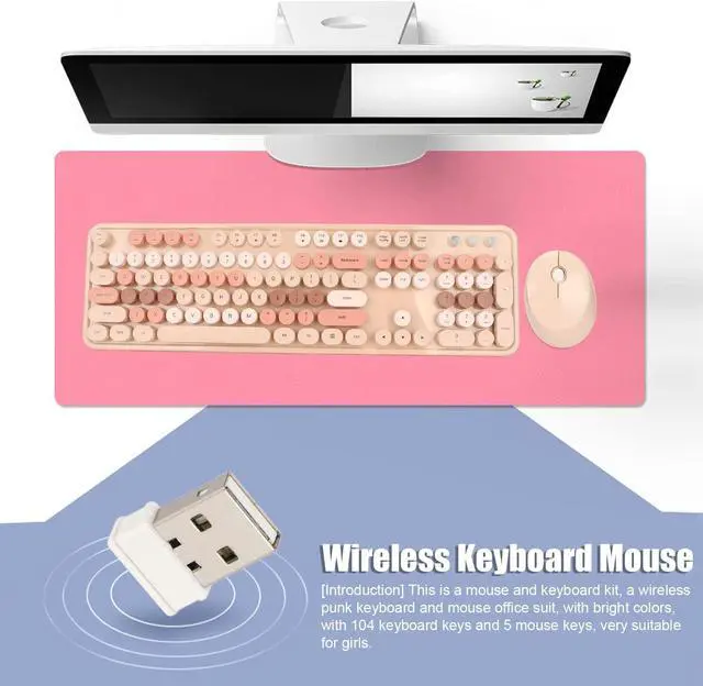 Alt view image 2 of 5 - Keyboard Mouse Combo, 104 Keys Retro Round Key Keyboard, Cute Ergonomic Keyboard Girls, 2.4G USB Keyboard(104Keys Sweet Milk Tea Color Mixed Color)