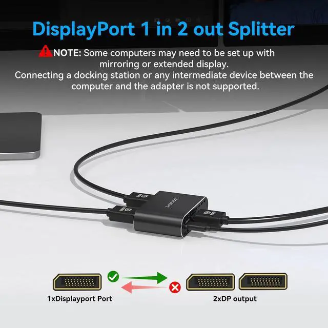 Alt view image 4 of 5 - DGYBDFC DisplayPort to Dual DisplayPort Splitter Dual 4K120Hz or 4K144Hz+4K60Hz Extend/Copy Display Display Port Splitter SST/MST DP to Dual DP Splitter for 2 Monitors (MacOS Only Supports SST Mode)