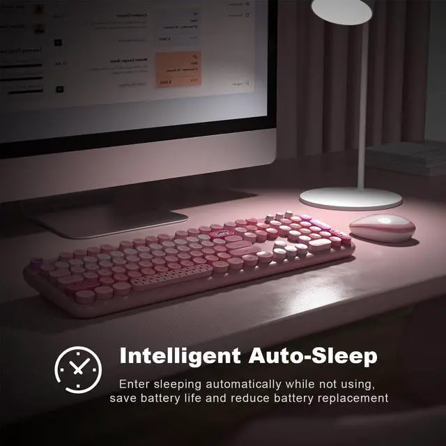 Alt view image 4 of 5 - Dilter Wireless Keyboard and Mouse, Typewriter Full Size Keyboard with Number Pad and 2 in 1 USB Connected Mouse for Windows 7/8/10, Laptop, Desktop, PC, Computer (Pink Colorful)