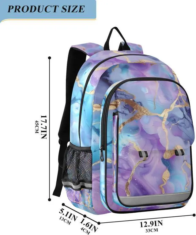 Alt view image 2 of 5 - senya School Backpack Kids College Rucksack Travel Bookbag Fashion Back Pack Girls Boys Marble Watercolor Blue Purple