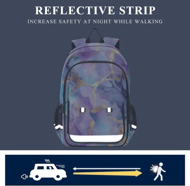 Alt view image 5 of 5 - senya School Backpack Kids College Rucksack Travel Bookbag Fashion Back Pack Girls Boys Marble Watercolor Blue Purple