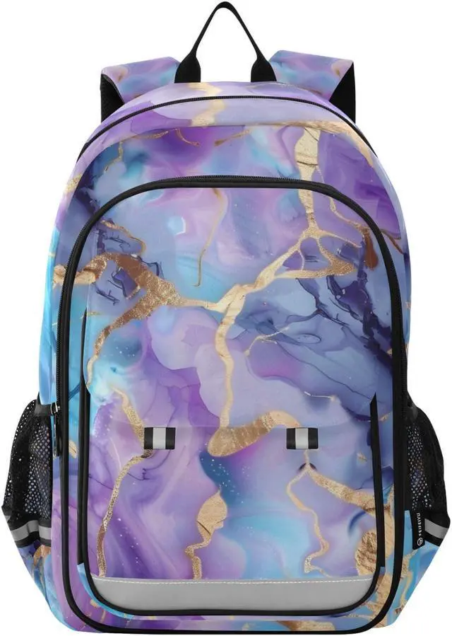 Main image of senya School Backpack Kids College Rucksack Travel Bookbag Fashion Back Pack Girls Boys Marble Watercolor Blue Purple