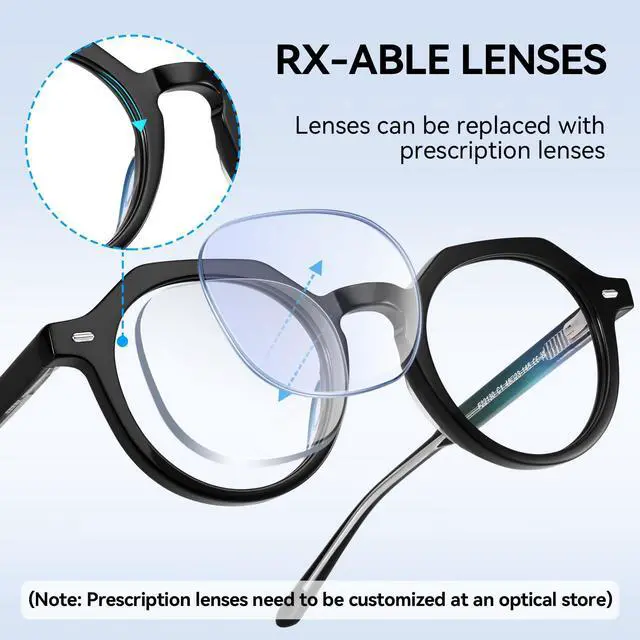 Alt view image 5 of 5 - Dollger Blue Light Blocking Glasses For Woman Men Thick Frame Round Non-Prescription Glasses, For Computer Work Gaming, Black