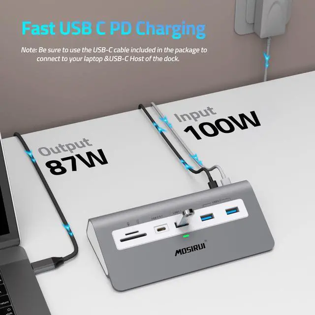Alt view image 5 of 5 - USB C Docking StationTriple Display,14-in-1 USB C Hub Adapter with Dual 4K HDMI/DisplayPort,10Gbps USB A/C 3.1,2 USB 3.0,100W PD,USB C Laptop Dock Dual Monitor for Dell/HP/Windows/Mac