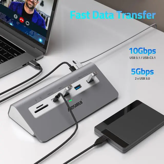Alt view image 4 of 5 - USB C Docking StationTriple Display,14-in-1 USB C Hub Adapter with Dual 4K HDMI/DisplayPort,10Gbps USB A/C 3.1,2 USB 3.0,100W PD,USB C Laptop Dock Dual Monitor for Dell/HP/Windows/Mac