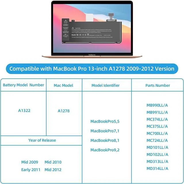 Alt view image 3 of 5 - JGTM A1278 A1322 Battery Replacement for MacBook Pro 13 inch Mid 2012 2010 2009 Early 2011 Version Upgraded Capacity 6800mAh (A1322 A1278 Battery)