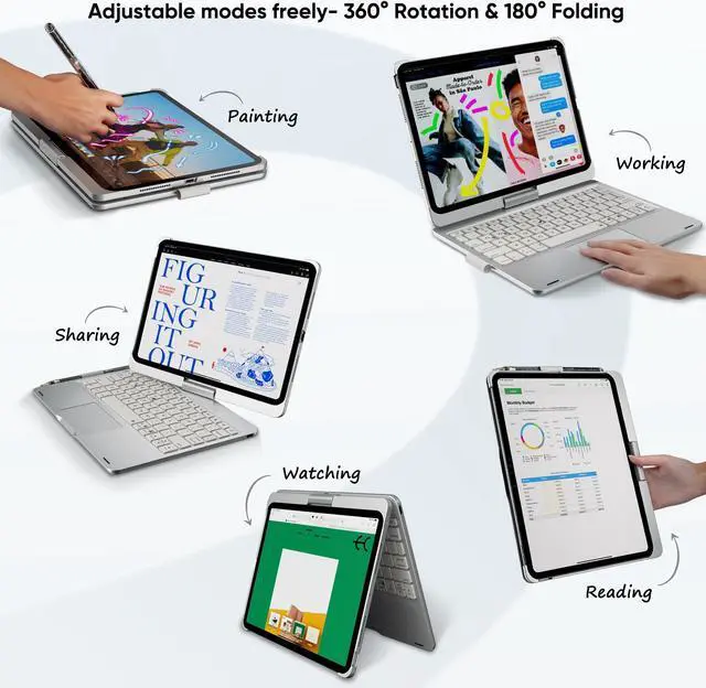 Alt view image 3 of 5 - doqo iPad Pro 11 inch Case with Keyboard (M4, 2024),Keyboard case for iPad Pro 11 2024 with Multi-Touch Trackpad, 7 Colors Backlight & 360degRotatable,Thin&Light for iPad Pro 11 5th A2836, A2837